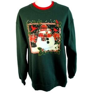 Artisans Apparel Women's Long Sleeve Green Snowman Sweatshirt Size Large
